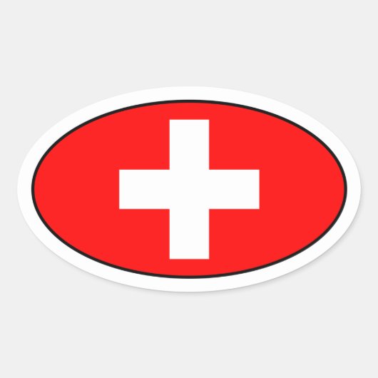 Zwitserland Vlag Ovale Sticker (Voorkant)