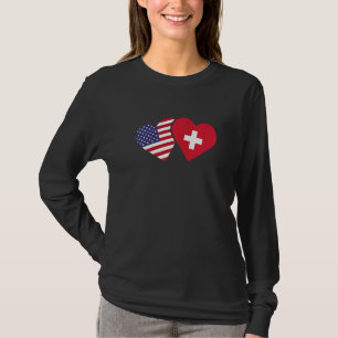 Zwitserland Vlag VS Hart Zwitserse Amerikaanse Lie T-shirt