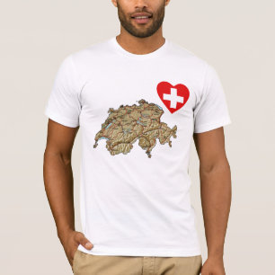 Zwitserland Vlaggenhart en -kaart T-shirt