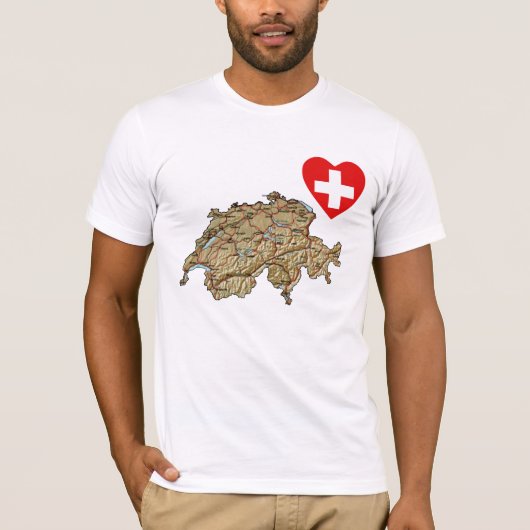 Zwitserland Vlaggenhart en -kaart T-shirt (Voorkant)