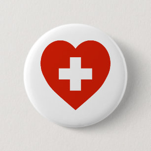 Zwitserland Vlaggenhart Ronde Button 5,7 Cm