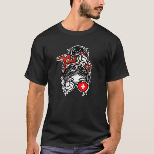 Zwitserland Volleybal Messy Bun Haar Meisje Zwitse T-shirt