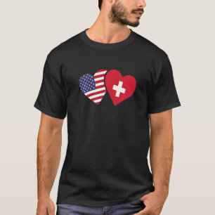 Zwitserland VS Vlag Hart Zwitserse Amerikaanse Lie T-shirt