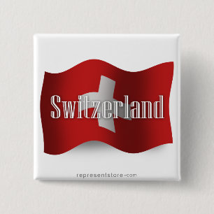 Zwitserland Waving Flag Vierkante Button 5,1 Cm