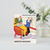 Zwitserland, winterfeestdagen, ijsschaatsen, vinta briefkaart (Staand voorkant)