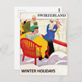 Zwitserland, winterfeestdagen, ijsschaatsen, vinta briefkaart (Voorkant / Achterkant)