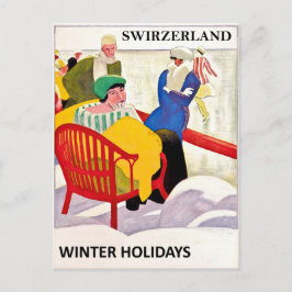 Zwitserland, wintervakantie, schaatsen, vintage briefkaart