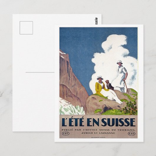 Zwitserland, zomerpicknick op bergen,  briefkaart (Voorkant / Achterkant)