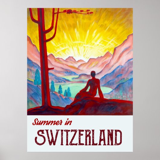 Zwitserland, zon boven de bergen poster (Voorkant)