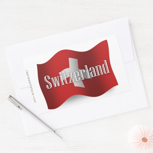 Zwitserland zwaaiende vlag rechthoekige sticker (Envelop)