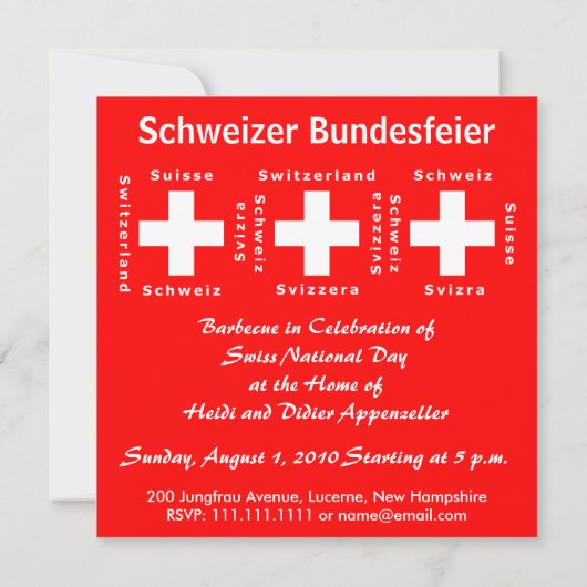 Zwitserland, Zwitserland, Schweiz, Svizzera Uitnod Kaart (Achterkant)