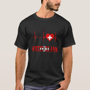 Zwitserland Zwitserse Vlag Hart Hartslag EKG Pols T-shirt