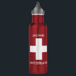 Zwitserland Zwitserse vlag rood reizen persoonlijk Waterfles<br><div class="desc">Zwitserland reizen rode waterfles met Zwitserse vlag. Persoonlijke waterfles. U kunt de naam eenvoudig wijzigen.</div>