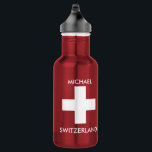Zwitserland Zwitserse vlag rood reizen persoonlijk Waterfles<br><div class="desc">Zwitserland reizen rode waterfles met Zwitserse vlag. Persoonlijk,  naam,  waterfles. U kunt de naam eenvoudig wijzigen.</div>