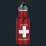 Zwitserland Zwitserse vlag rood reizen persoonlijk Waterfles<br><div class="desc">Zwitserland reizen rode waterfles met Zwitserse vlag. Persoonlijk,  naam,  waterfles. U kunt de naam eenvoudig wijzigen.</div>