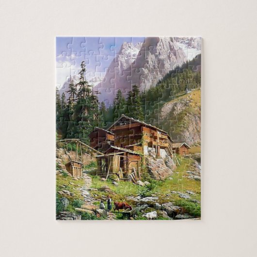 Zwitsers alpenlog Cabine schilderen Legpuzzel (Verticaal)
