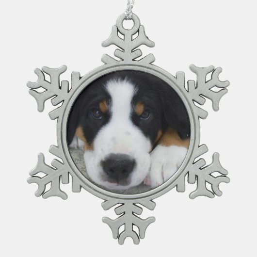 Zwitsers bergachtige hond van de Snowflake Tin Sneeuwvlok Ornament (Voorkant)