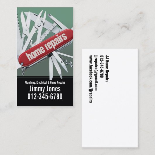 Zwitsers legermes Home Reparaties grijs Visitekaar Visitekaartje (Voorkant / Achterkant)