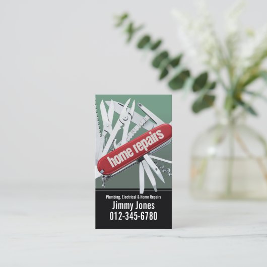 Zwitsers legermes Home Reparaties grijs Visitekaar Visitekaartje (Staand voorkant)