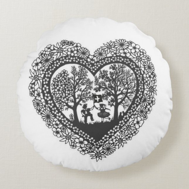 Zwitsers Scherenschnitte Pillow Rond Kussen (Voorkant)