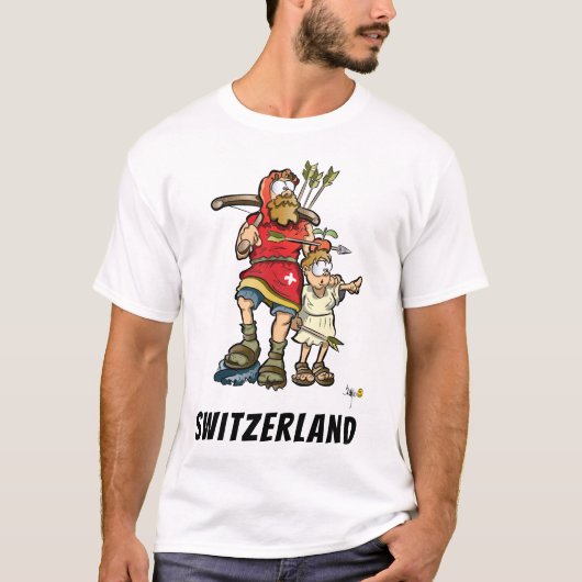 Zwitsers t-shirt met William Tell, zijn zoon en ee (Voorkant)