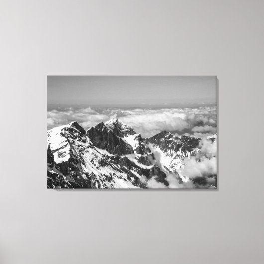 Zwitserse Alpen Berglandschap zwart-wit Canvas Afdruk (Voorkant)
