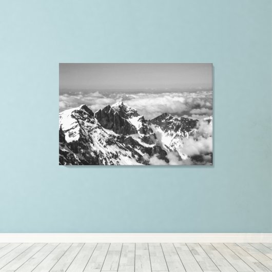 Zwitserse Alpen Berglandschap zwart-wit Canvas Afdruk (Insitu (Houten vloer))