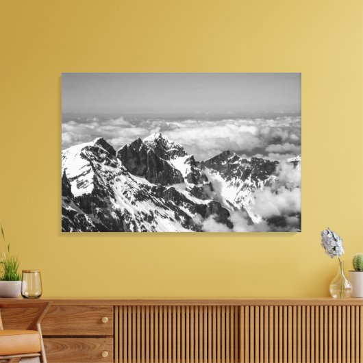 Zwitserse Alpen Berglandschap zwart-wit Canvas Afdruk (Insitu (Woonkamer))