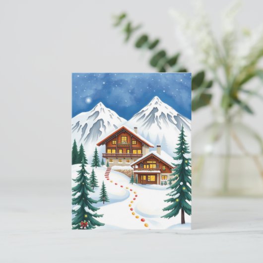 Zwitserse Alpen Chalet Winter Mountain Travel Briefkaart (Staand voorkant)