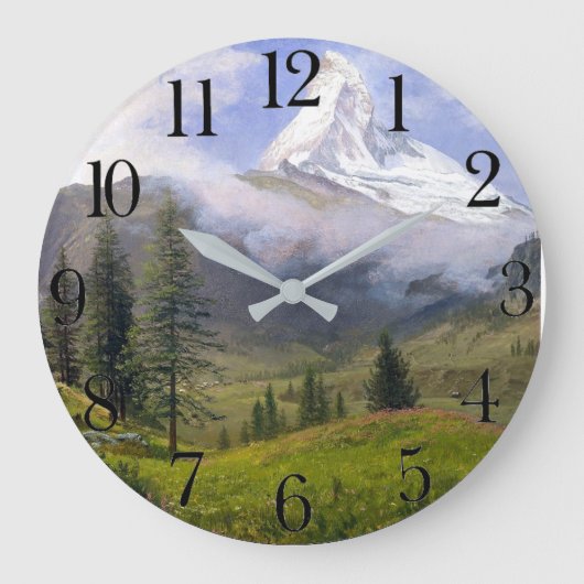 Zwitserse Alpen Matterhorn Mountain Meadow Clock Grote Klok (Voorkant)