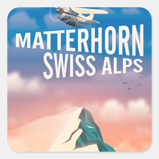 Zwitserse Alpen Matterhorn-reisposter Vierkante Sticker (Voorkant)
