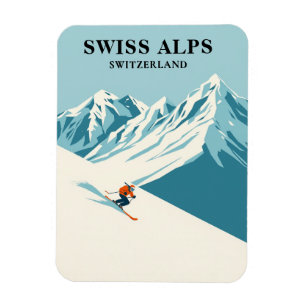 Zwitserse Alpen Skiër Reizen Souvenir Magneet