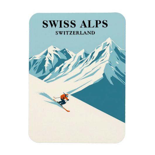 Zwitserse Alpen Skiër Reizen Souvenir Magneet (Verticaal)