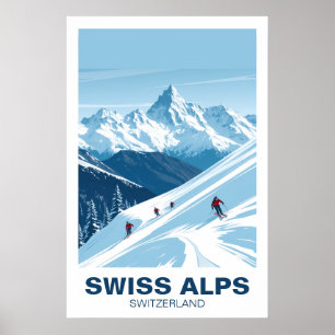Zwitserse Alpen Skisport, Zwitserland Vintage Reis Poster