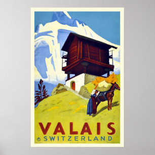 Zwitserse Alpen Valais Art Deco Travel Poster