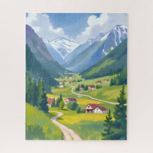Zwitserse Alpen Watercolor Bergen Reis Schilderij Legpuzzel