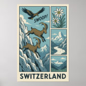 Zwitserse Alpen Wildlife Comic Poster (Voorkant)