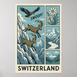 Zwitserse Alpen Wildlife Comic Poster