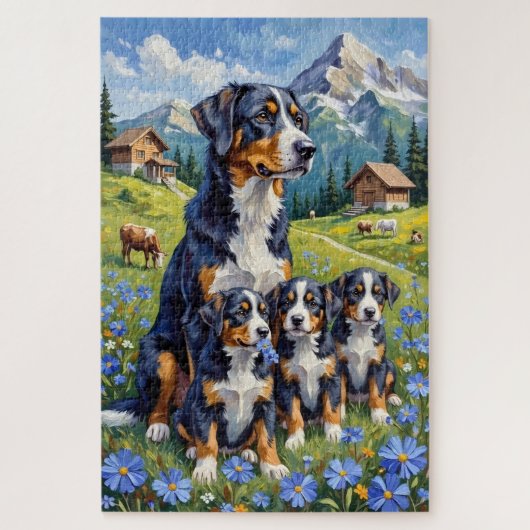 Zwitserse Berghond Alpine Gentian Kunst Legpuzzel (Verticaal)