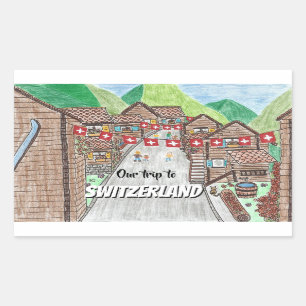 Zwitserse bergstad cartoon tekenen stickers