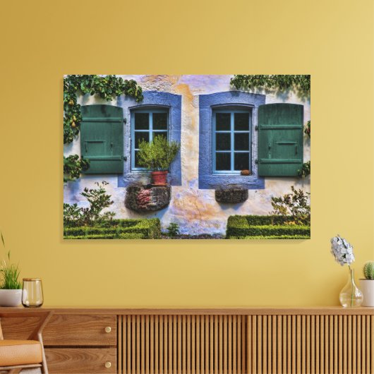 Zwitserse Boerderij Ramen - Europees platteland Canvas Afdruk (Insitu (Woonkamer))