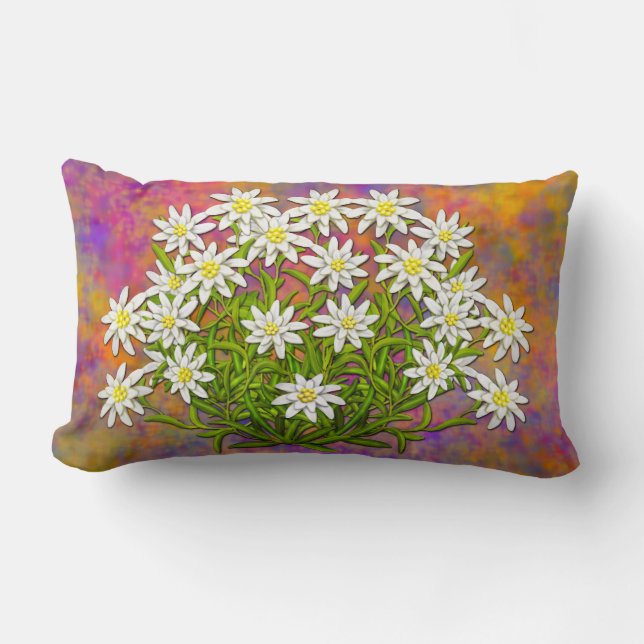 Zwitserse Edelweiss Flowers Lumbar Pillow Kussen (Voorkant)