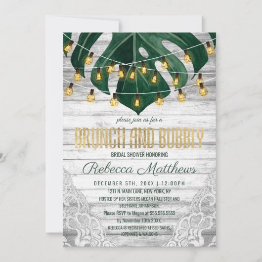 Zwitserse kaas Leaf String Lights Lace Brunch Bubb Kaart (Voorkant)