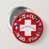 Zwitserse kantons en vlag ronde button 7,6 cm (Voorkant /achterkant)