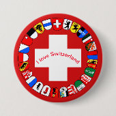 Zwitserse kantons en vlag ronde button 7,6 cm (Voorkant)