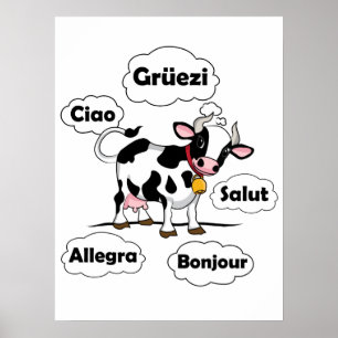 Zwitserse Koe Grüezi Bonjour Ciao Zwitserland Reis Poster