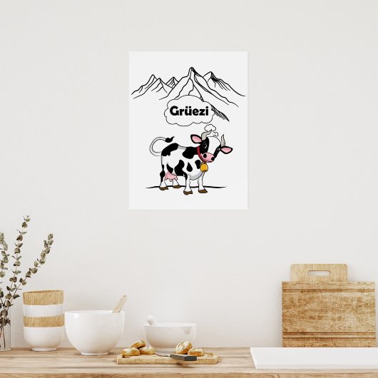 Zwitserse Koe - Grüezi - Zwitserland reizen Poster (Keuken)