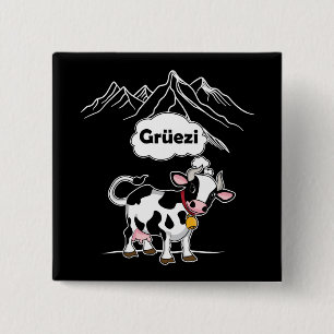 Zwitserse Koe - Grüezi - Zwitserland reizen Vierkante Button 5,1 Cm