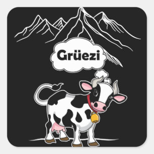 Zwitserse Koe - Grüezi - Zwitserland reizen Vierkante Sticker