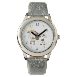 Zwitserse koe kind glitter horloge